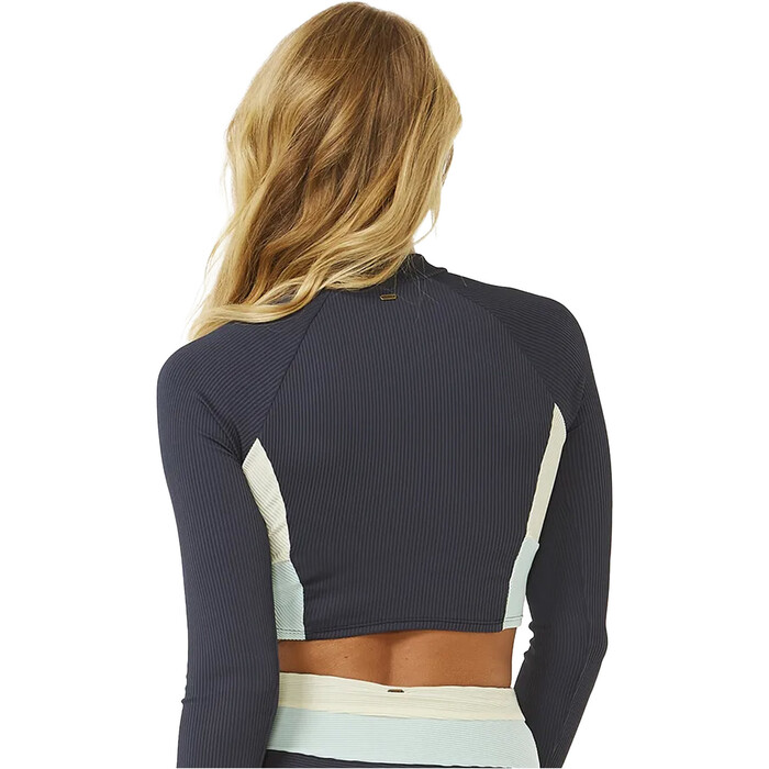 2024 Rip Curl Frauen Block Party Spliced Long Sleeve Crop Top 0EIWSW - Navy